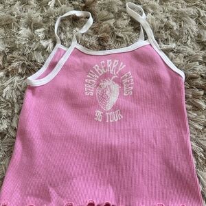 Pink Ribbed Tank Top with White Trim